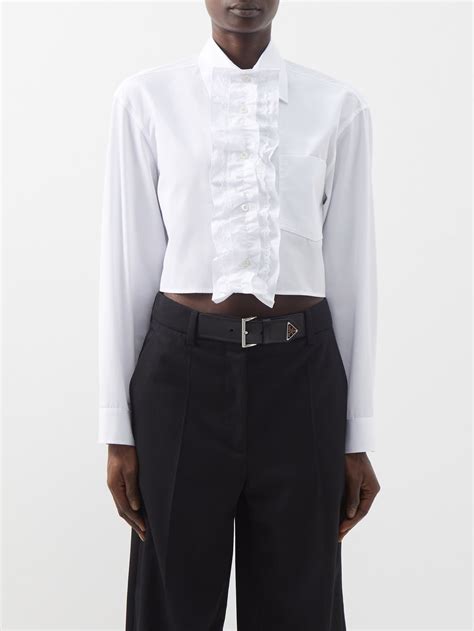 prada ruffled cotton-blend poplin shirt|White Poplin Shirt .